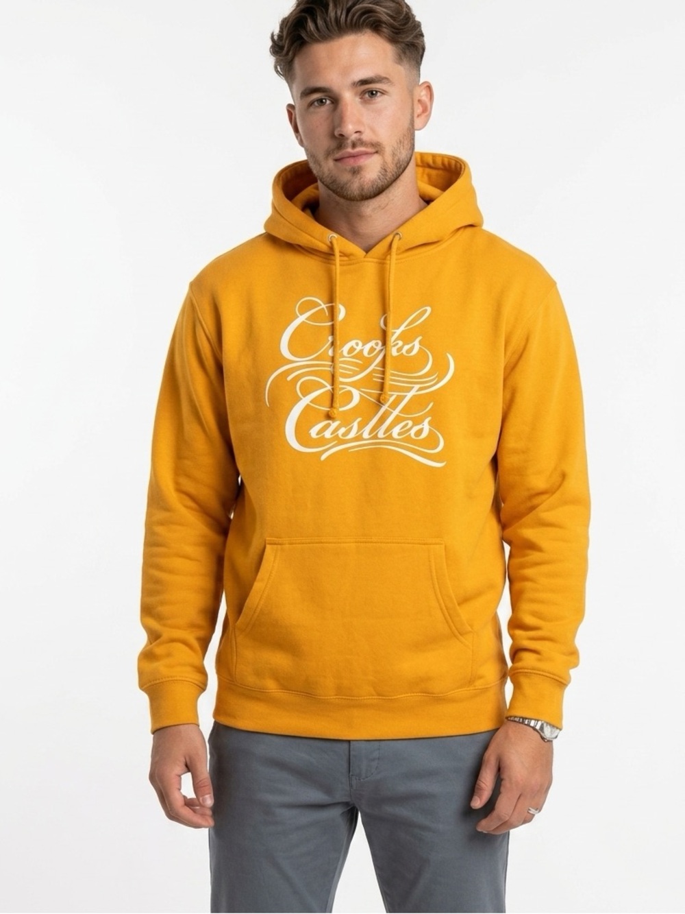 Crooks & Castles Script Logo Hoodie (M) Mustard/Gold Streetwear Skate Y2K